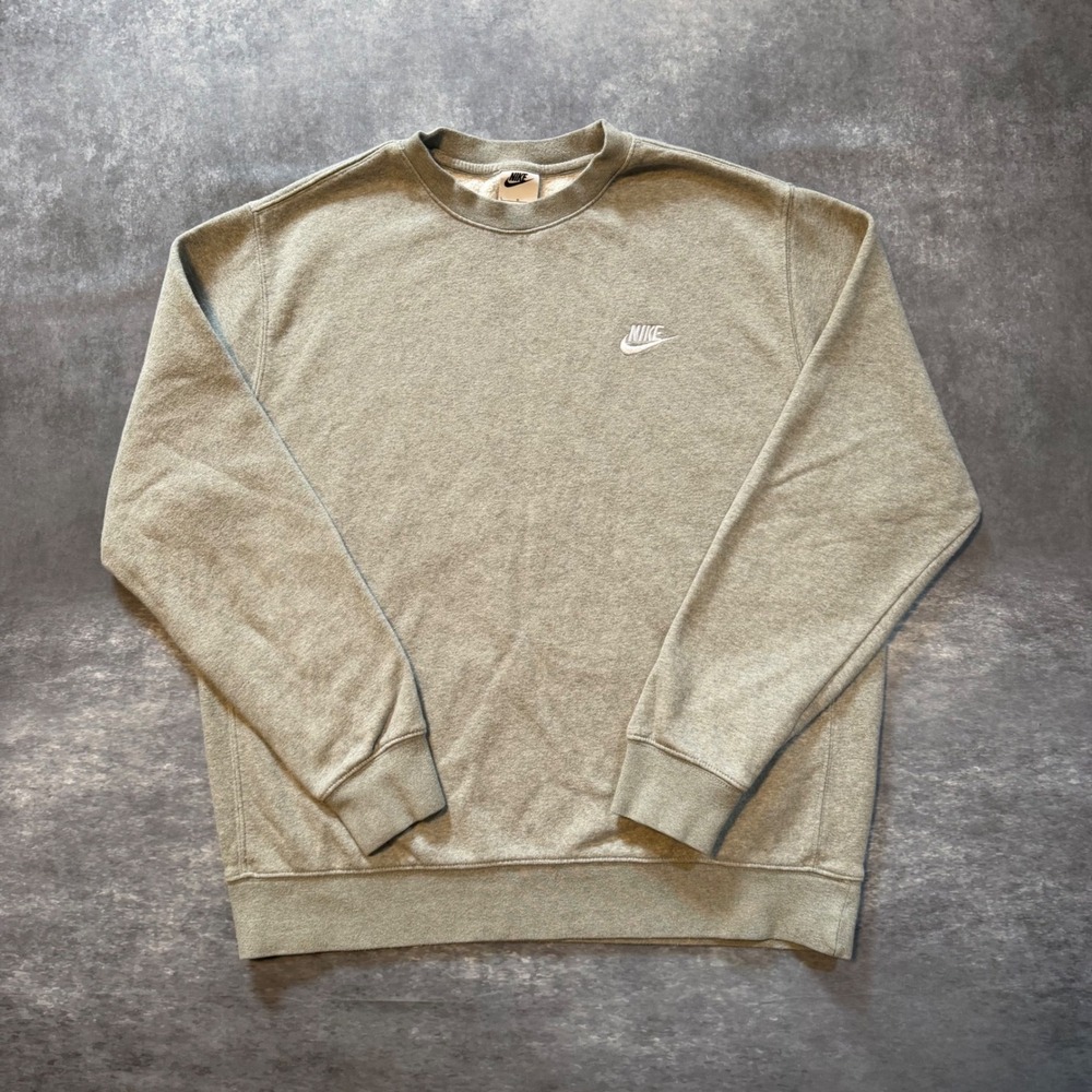 Nike Sportswear Club Fleece Crewneck Sweatshirt Men Large Heather Gray Embroider